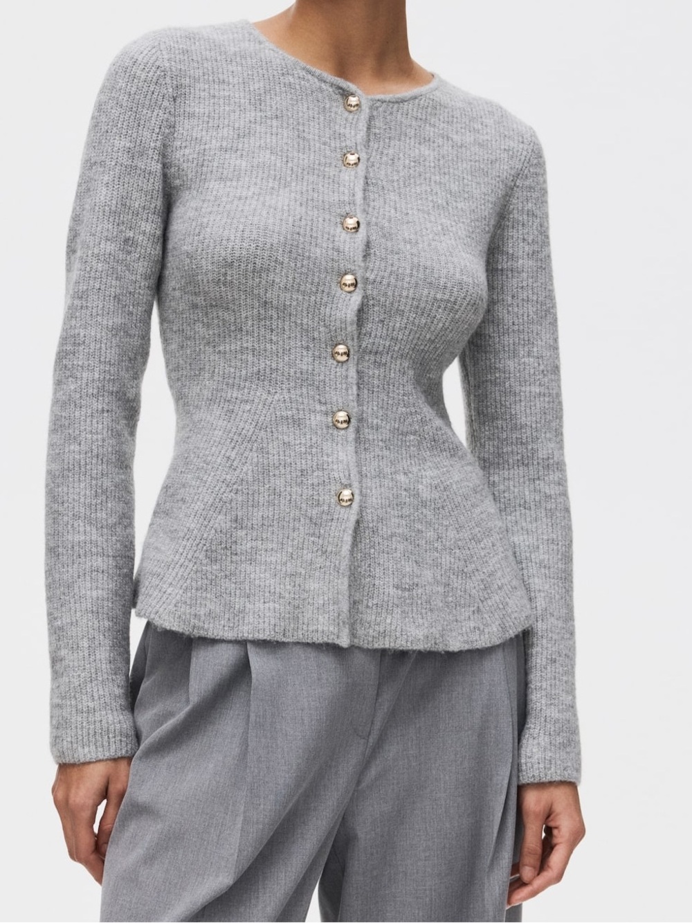 RIB-KNIT PEPLUM CARDIGAN - S